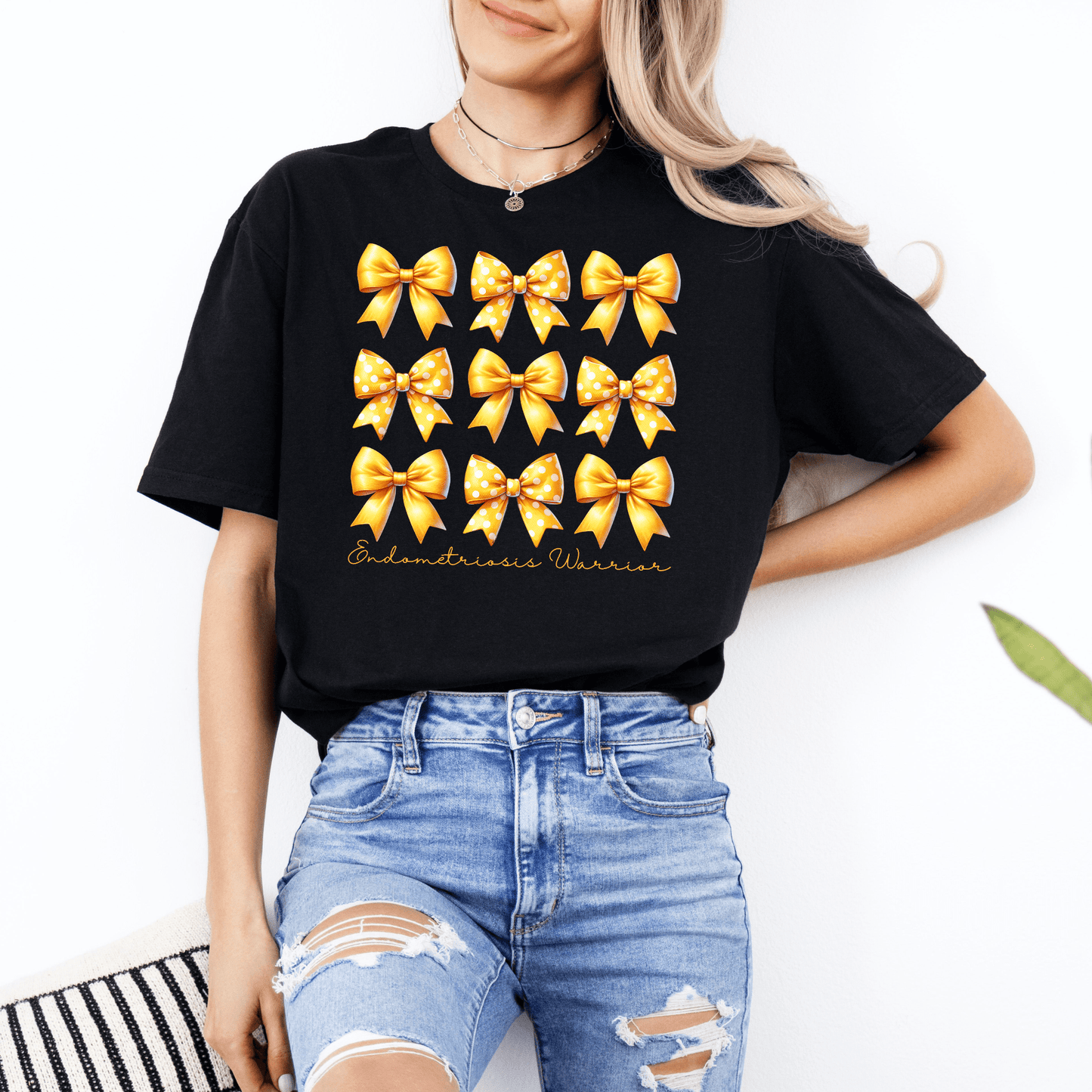 Coquette Bows Endometriosis Warrior Shirt | Yellow Ribbon Awareness Tee