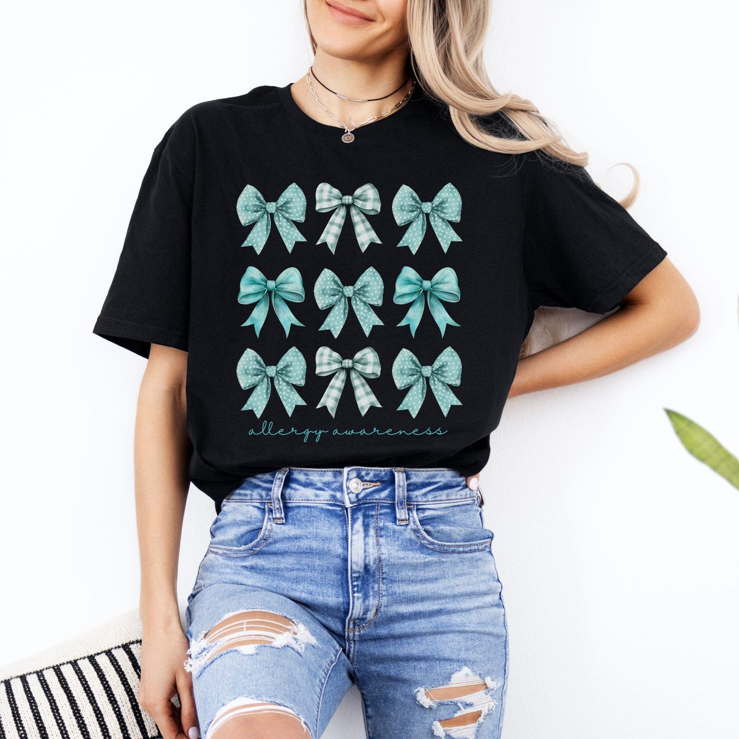 Allergy Awareness Bow Shirt | Teal Ribbon Food Allergy Tee