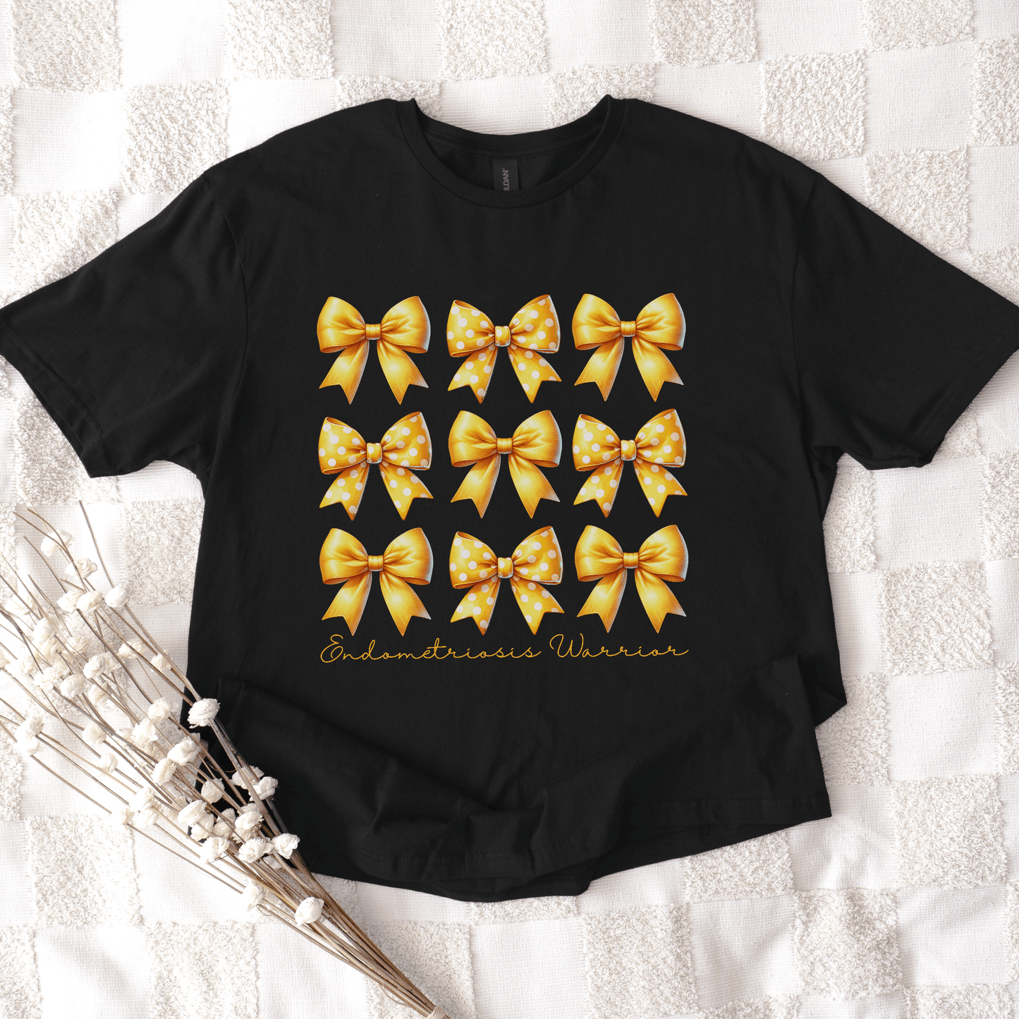 Coquette Bows Endometriosis Warrior Shirt | Yellow Ribbon Awareness Tee