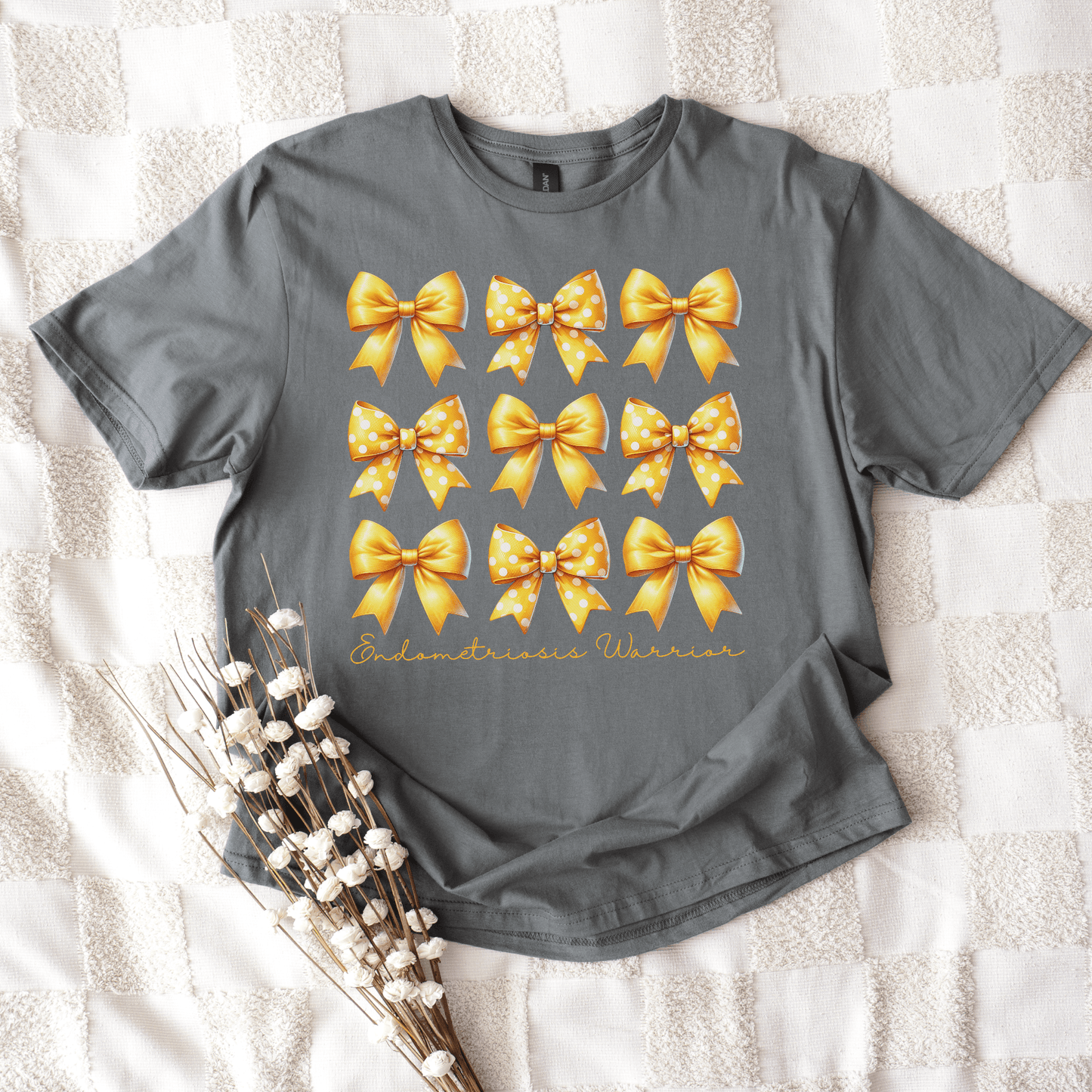 Coquette Bows Endometriosis Warrior Shirt | Yellow Ribbon Awareness Tee