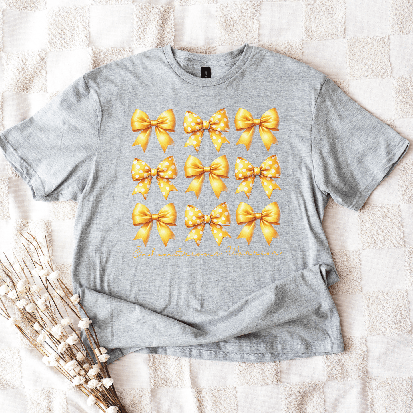Coquette Bows Endometriosis Warrior Shirt | Yellow Ribbon Awareness Tee