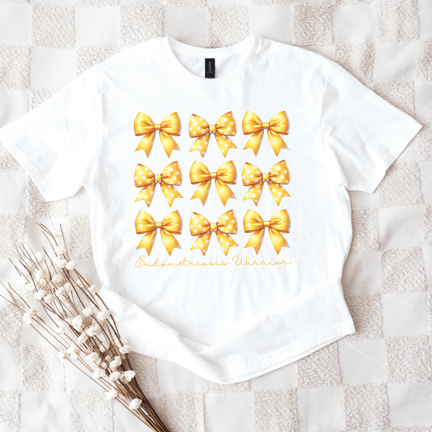 Coquette Bows Endometriosis Warrior Shirt | Yellow Ribbon Awareness Tee