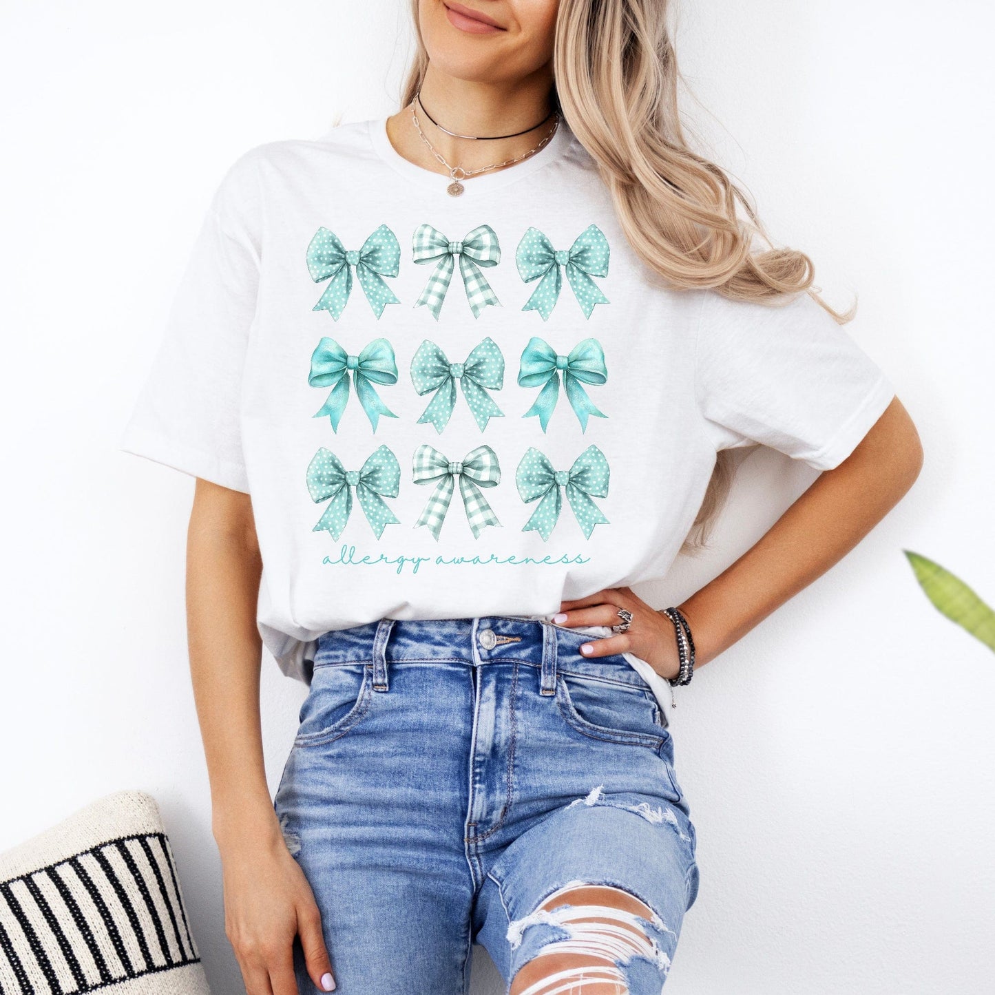 Allergy Awareness Bow Shirt | Teal Ribbon Food Allergy Tee