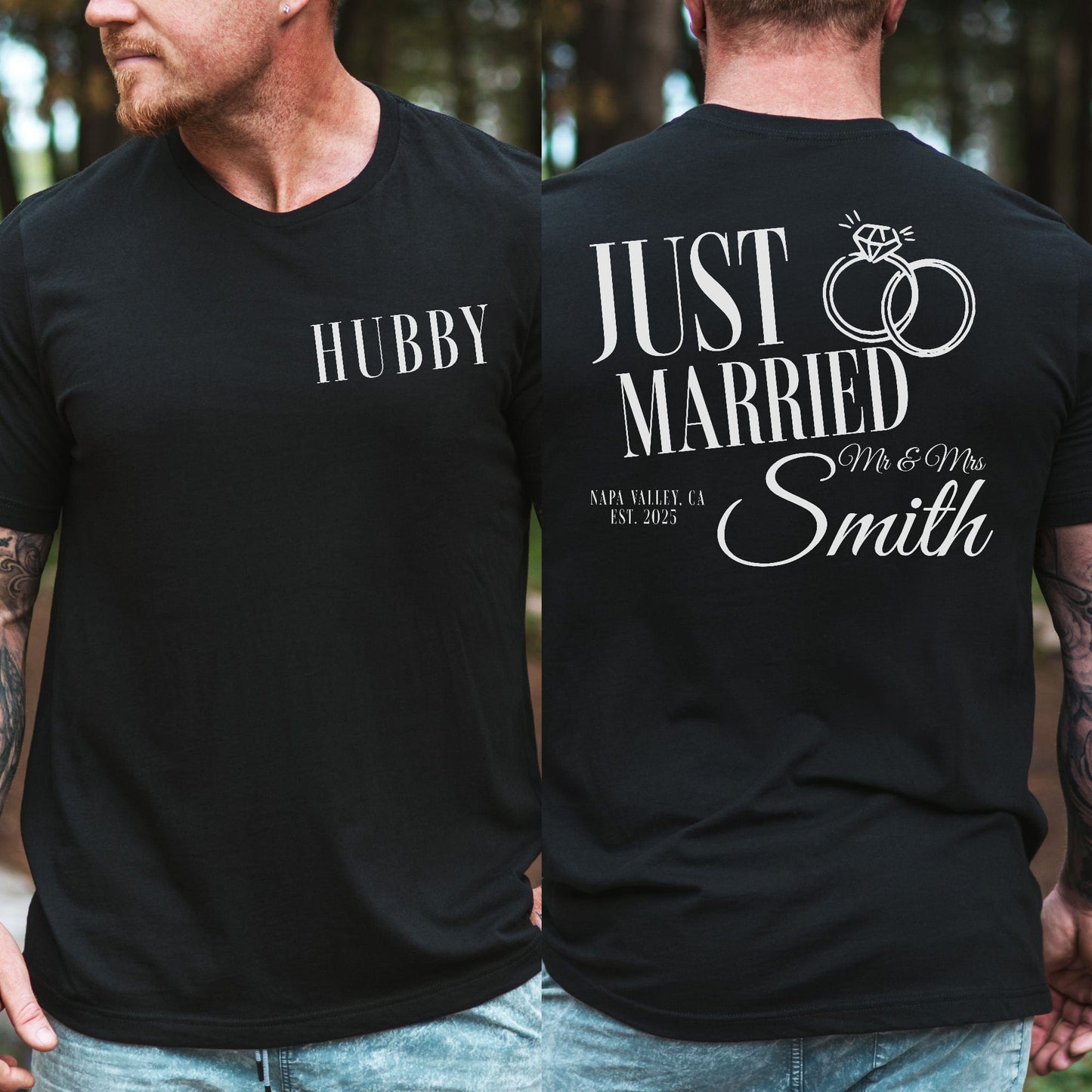 Personalised Just Married Shirt | Hubby & Wifey Custom Wedding Tee