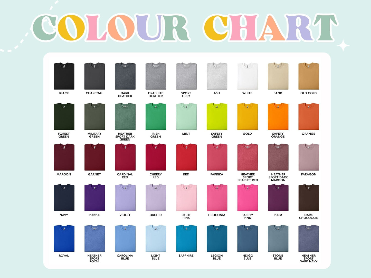 the color chart for a polo shirt