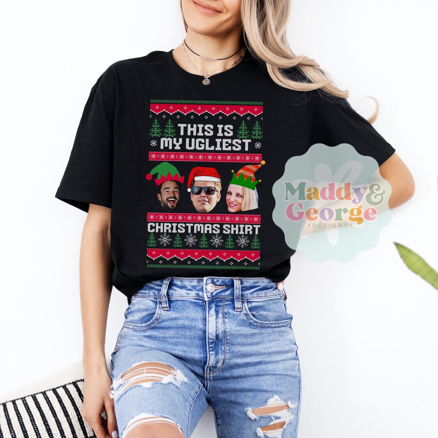 Custom Face Ugly Christmas Shirt, Personalized Ugly Christmas Sweater, Funny Christmas Shirts, Christmas Gift For Siblings, Custom Face Tee