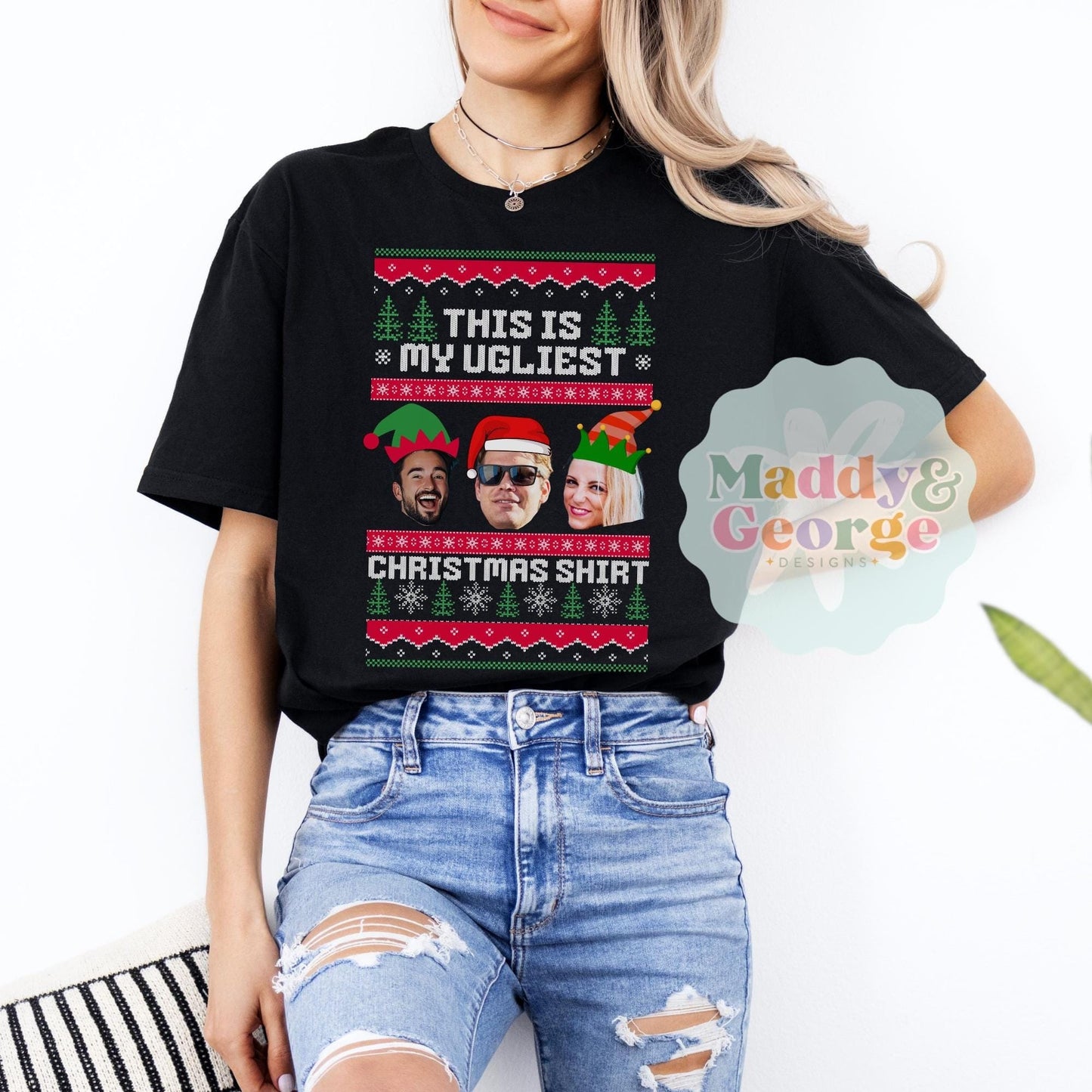 Custom Face Ugly Christmas Shirt, Personalized Ugly Christmas Sweater, Funny Christmas Shirts, Christmas Gift For Siblings, Custom Face Tee