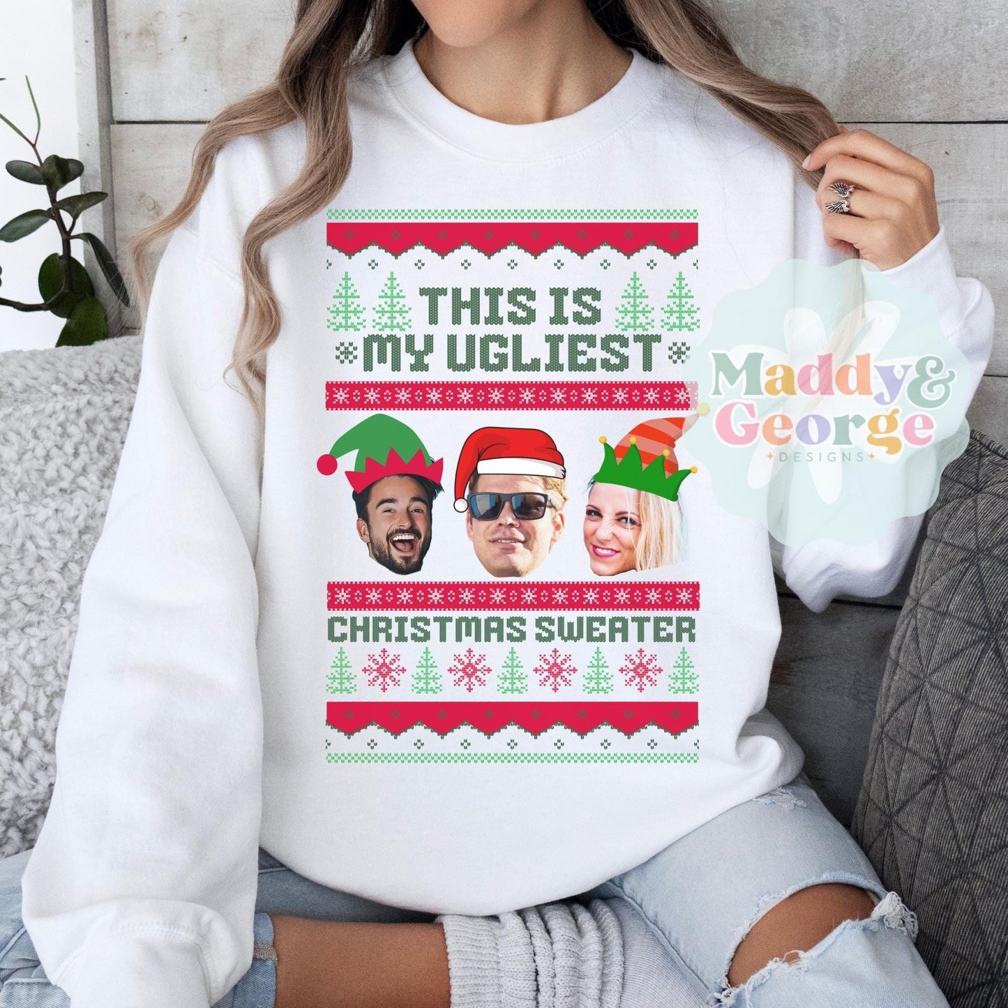 Custom Face Ugly Christmas Sweatshirt, Personalized Ugly Christmas Sweater, Funny Christmas Shirts, Christmas Gift For Siblings, Custom Face