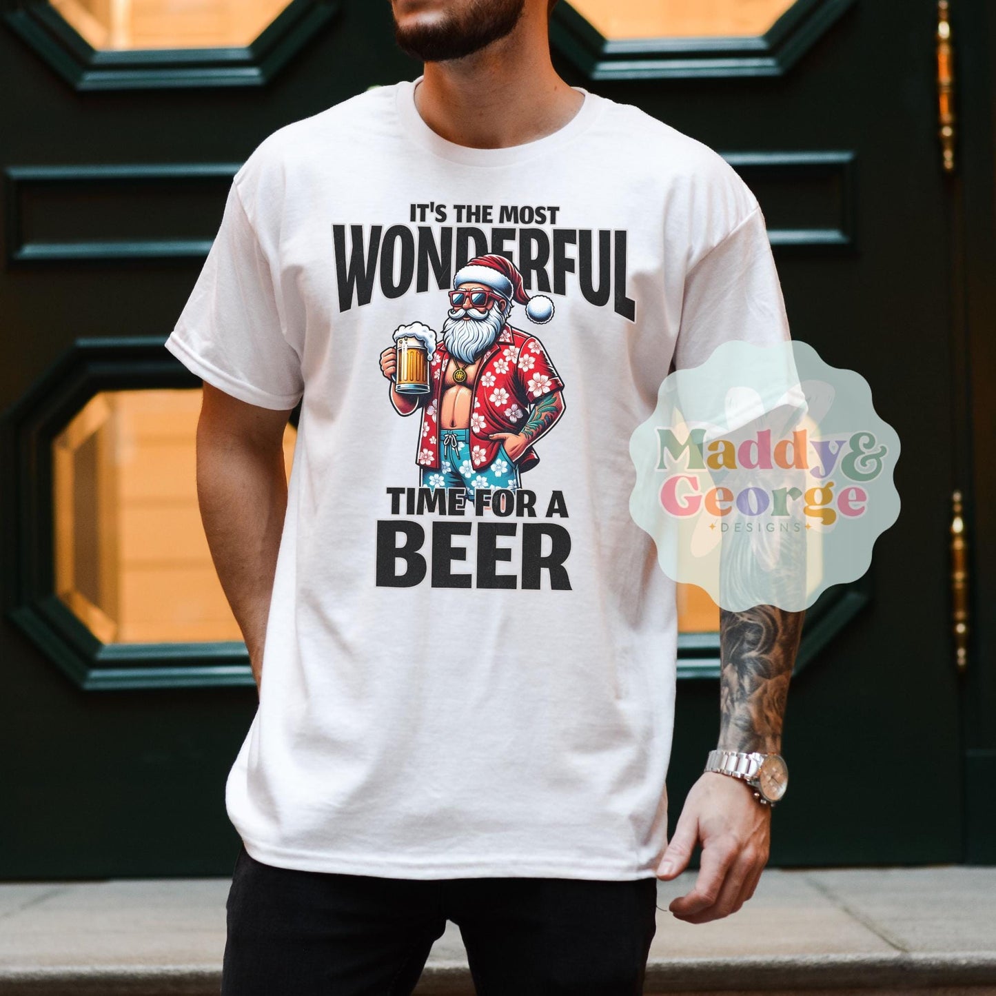 Funny Christmas Beer Shirt, Christmas Drinking Tshirts, Santa Drinking Tee, Xmas Gift For Beer Lovers, Most Wonderful Time for a Beer,
