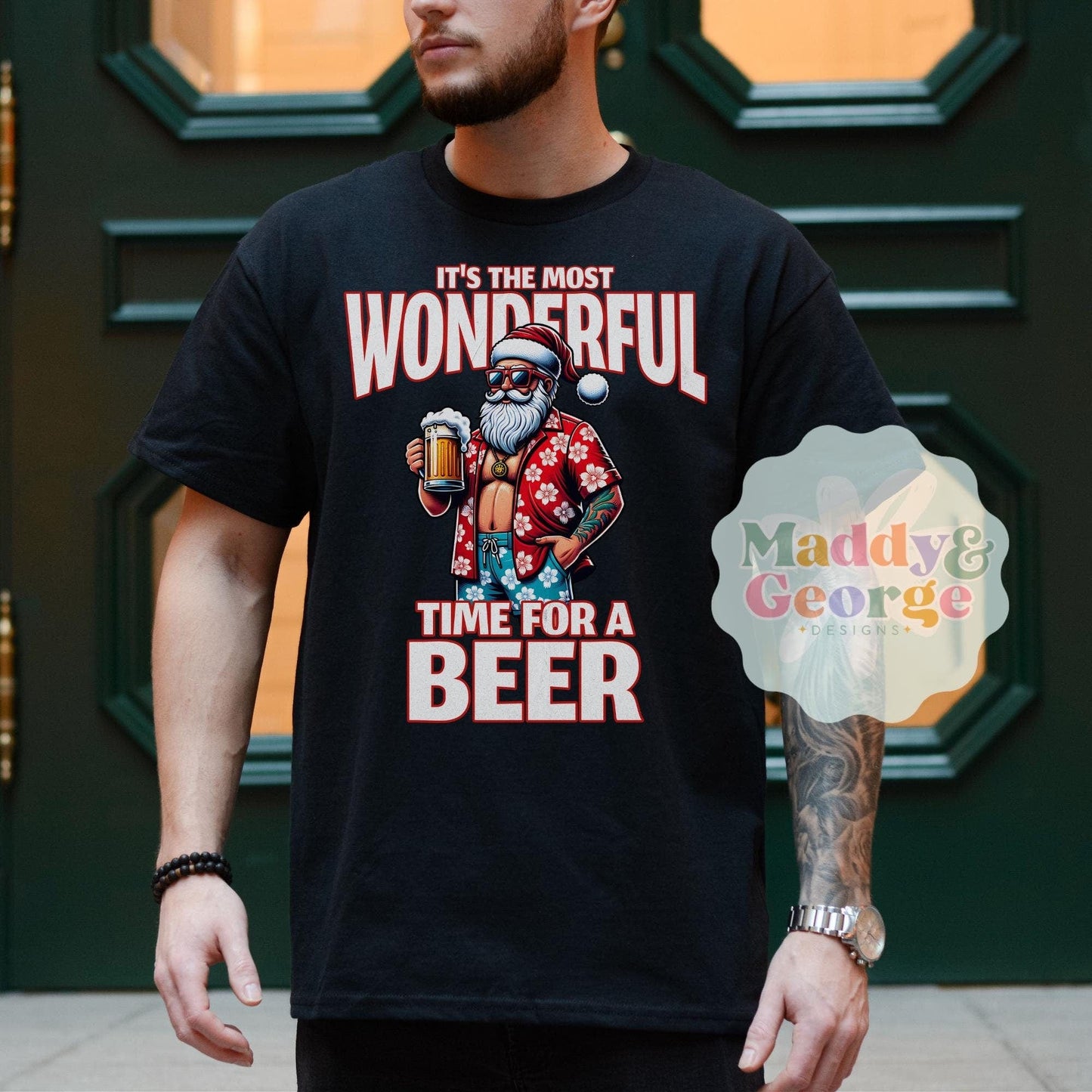 Funny Christmas Beer Shirt, Christmas Drinking Tshirts, Santa Drinking Tee, Xmas Gift For Beer Lovers, Most Wonderful Time for a Beer,