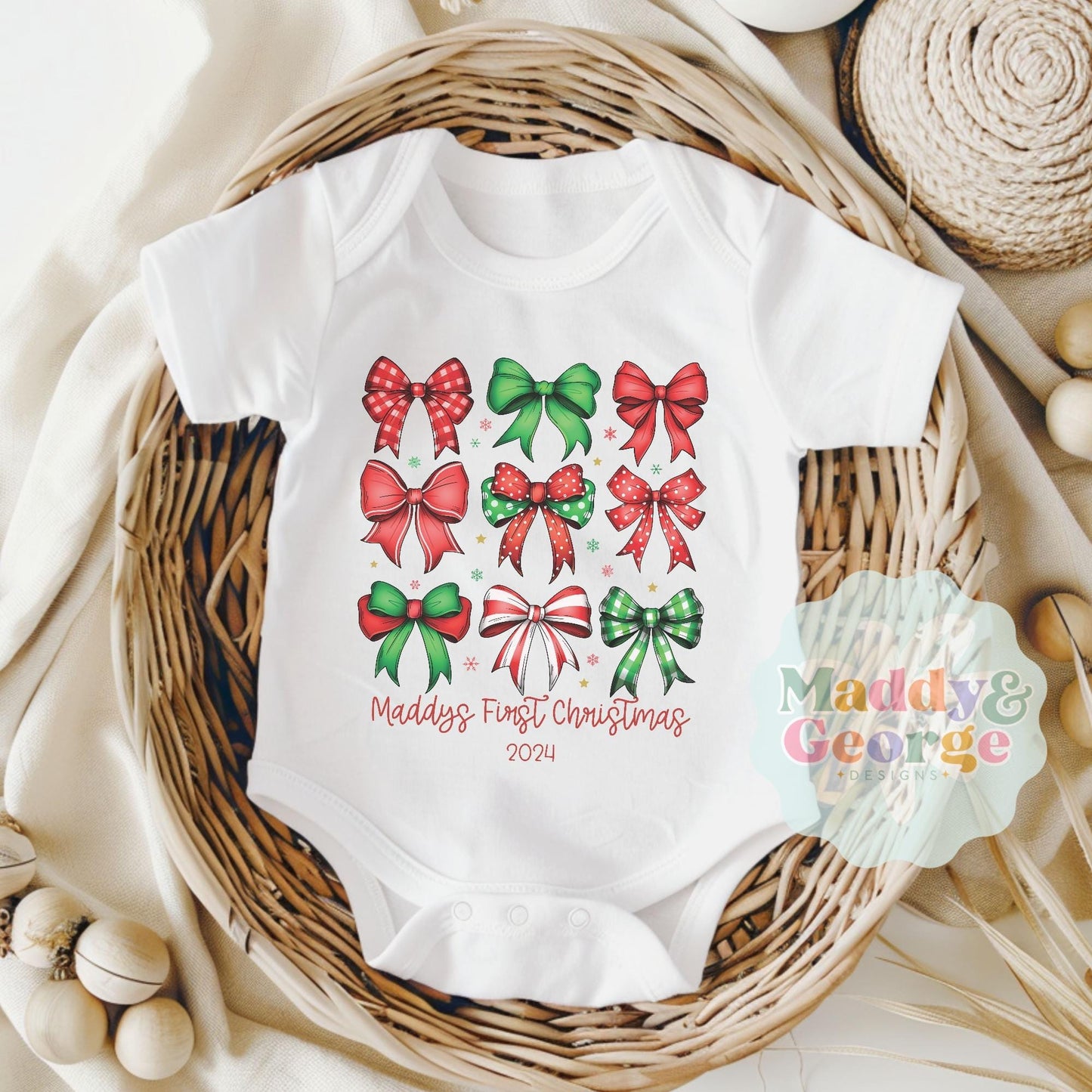 Personalized Christmas Romper, Custom First Christmas Baby Girl Clothes, Christmas Bodysuit, Holiday Baby Outfit, Custom Name Baby Girl Gift