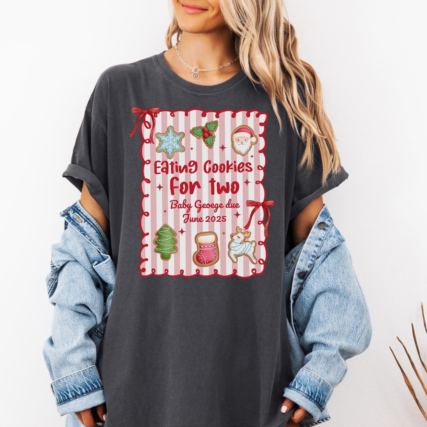Custom Christmas Pregnancy Announcement Comfort Colors Shirt, Christmas Baby Reveal Tee, Pregnant Holiday Shirt, Gingerbread Cookie Reveal