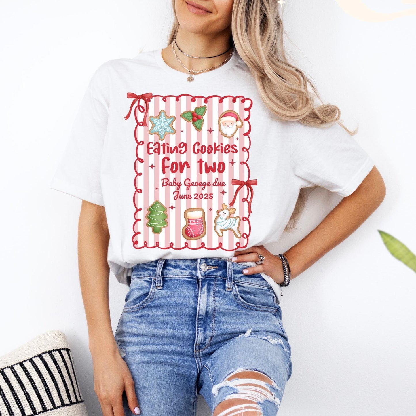 Custom Christmas Pregnancy Announcement Shirt, Christmas Baby Reveal Tee, Pregnant Holiday T-Shirt, Gingerbread Cookie Reveal, Maternity Tee