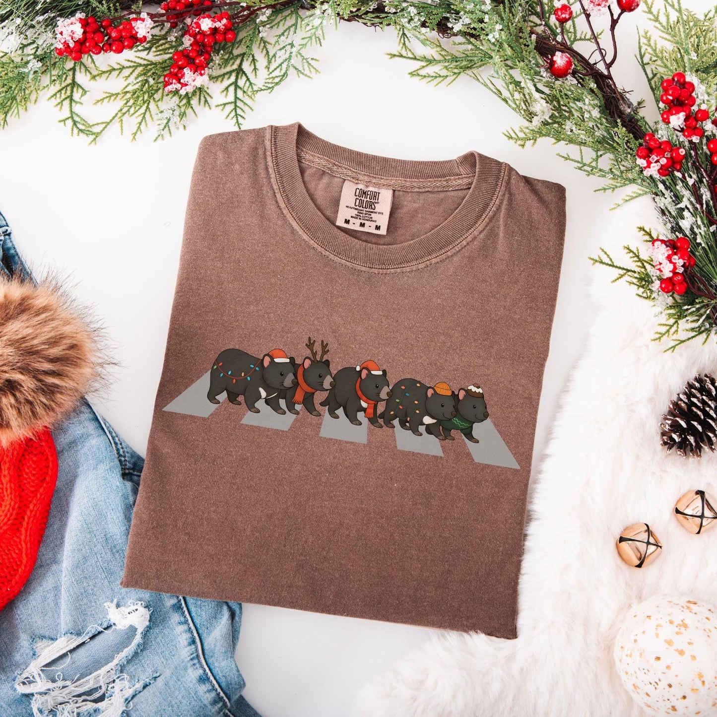 Tasmanian Devil Christmas Comfort Colors Shirt, Australian Animals Tee, Matching Family Aussie Christmas T-Shirt, Funny Christmas Shirts,