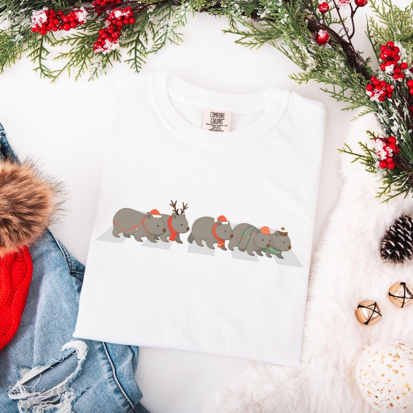 Wombat Christmas Comfort Colors Shirt, Australian Animals Tee, Matching Family Aussie Christmas T-Shirt, Funny Christmas Shirts, Expat Xmas