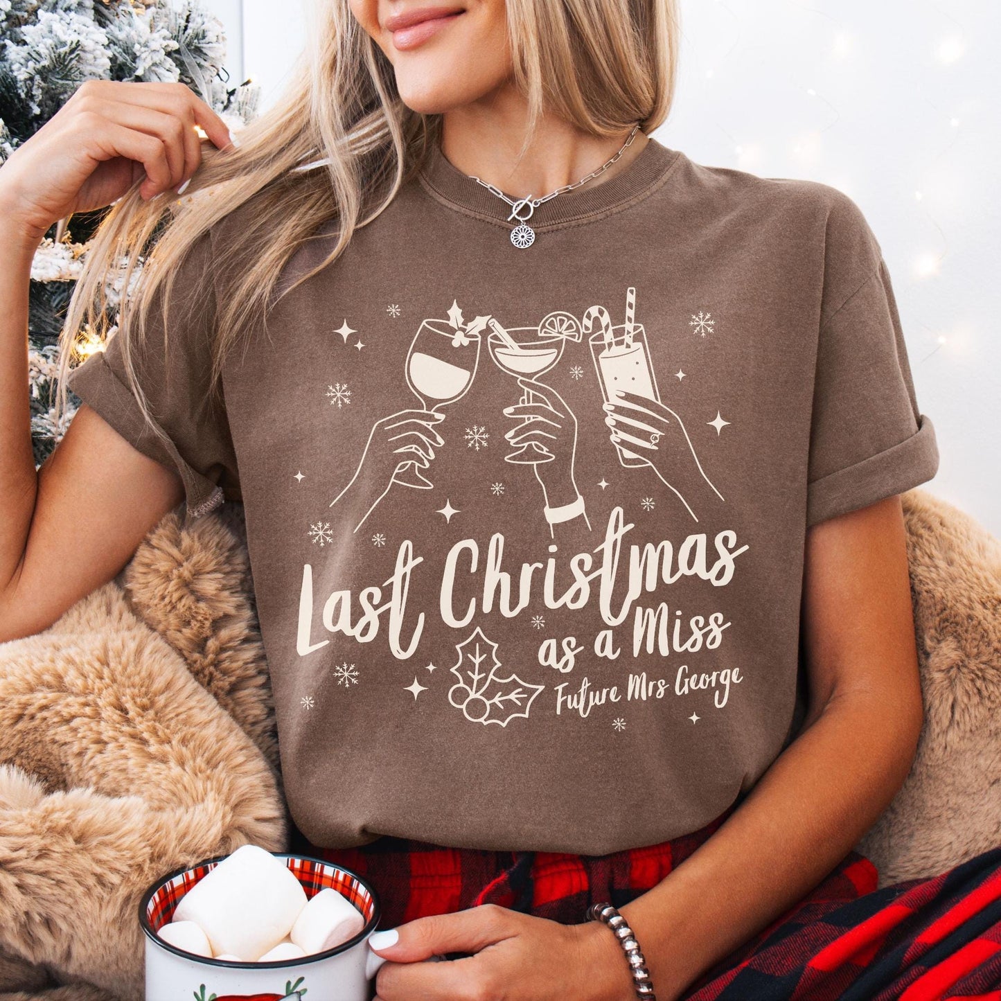 Custom Last Christmas As A Miss Comfort Colors Shirt, Newly Engaged Gift For Her, Personalized Bride to be Tee, Future Wifey T-Shirt, Xmas
