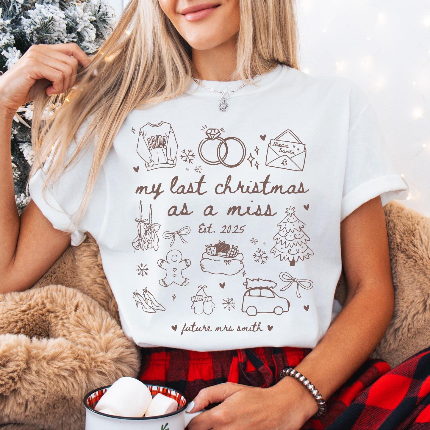 Custom Last Christmas As A Miss Comfort Colors Shirt, Newly Engaged Gift For Her, Personalized Bride to be Tee, Future Wifey T-Shirt, Xmas