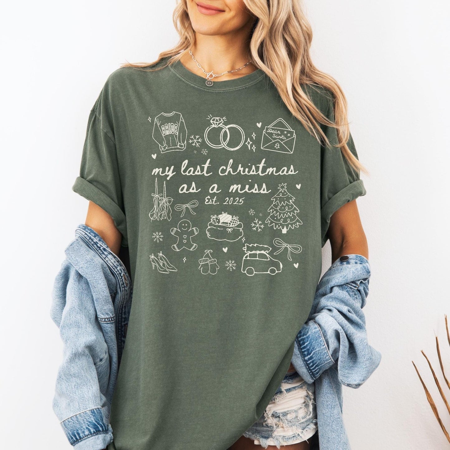 Custom Last Christmas As A Miss Comfort Colors Shirt, Newly Engaged Gift For Her, Personalized Bride to be Tee, Future Wifey T-Shirt, Xmas