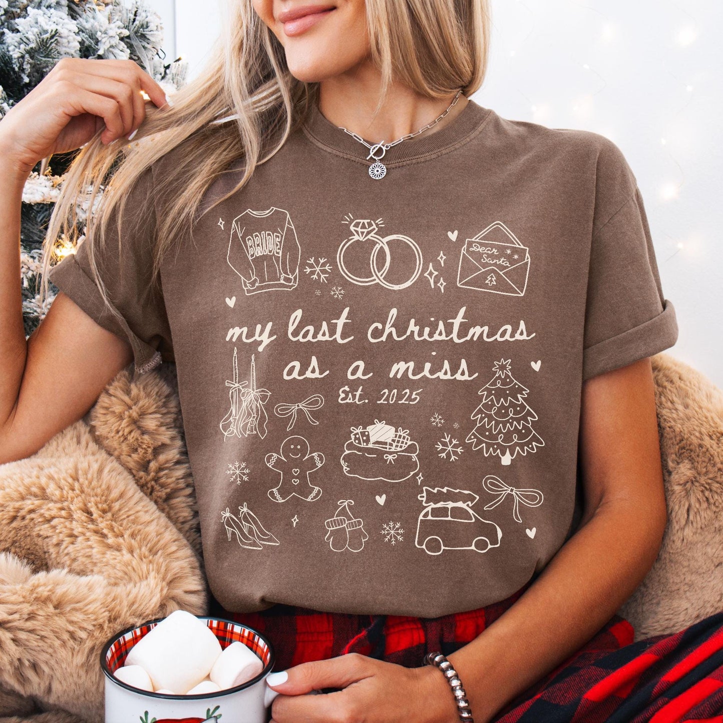 Custom Last Christmas As A Miss Comfort Colors Shirt, Newly Engaged Gift For Her, Personalized Bride to be Tee, Future Wifey T-Shirt, Xmas