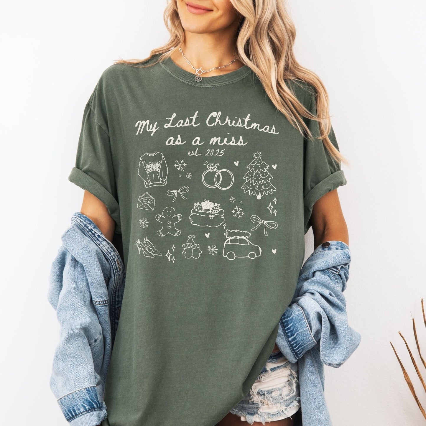 Custom Last Christmas As A Miss Comfort Colors Shirt, Newly Engaged Gift For Her, Personalized Bride to be Tee, Future Wifey T-Shirt, Xmas