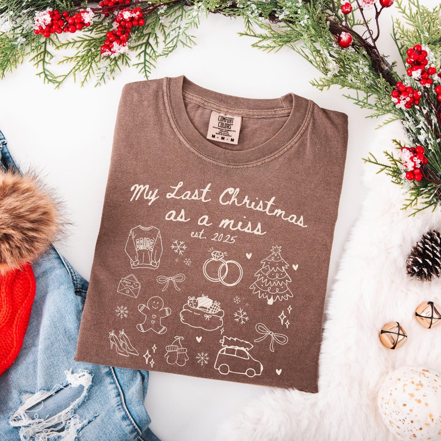 Custom Last Christmas As A Miss Comfort Colors Shirt, Newly Engaged Gift For Her, Personalized Bride to be Tee, Future Wifey T-Shirt, Xmas