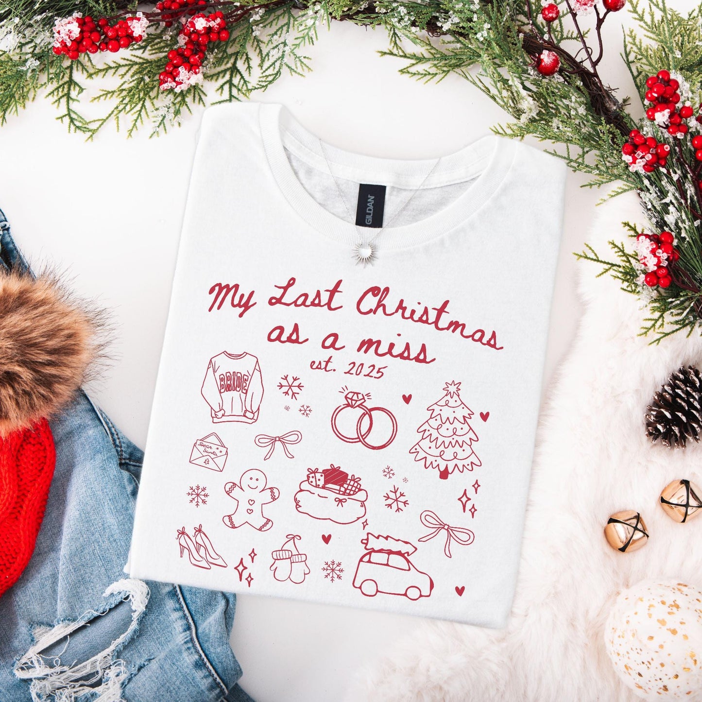 Custom Last Christmas As A Miss Shirt, Newly Engaged Gift For Her, Personalized Bride to be Tee, Future Wifey T-Shirt, Holiday Party Shirts