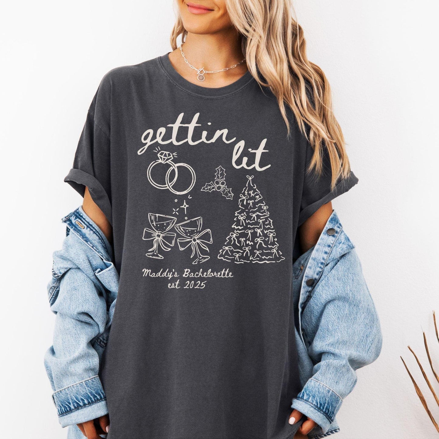 Custom Christmas Bachelorette Comfort Colors Shirt, Personalized Bridal Party Tees, Trendy Bach, Winter Bach Party Gift, Bridesmaid Proposal