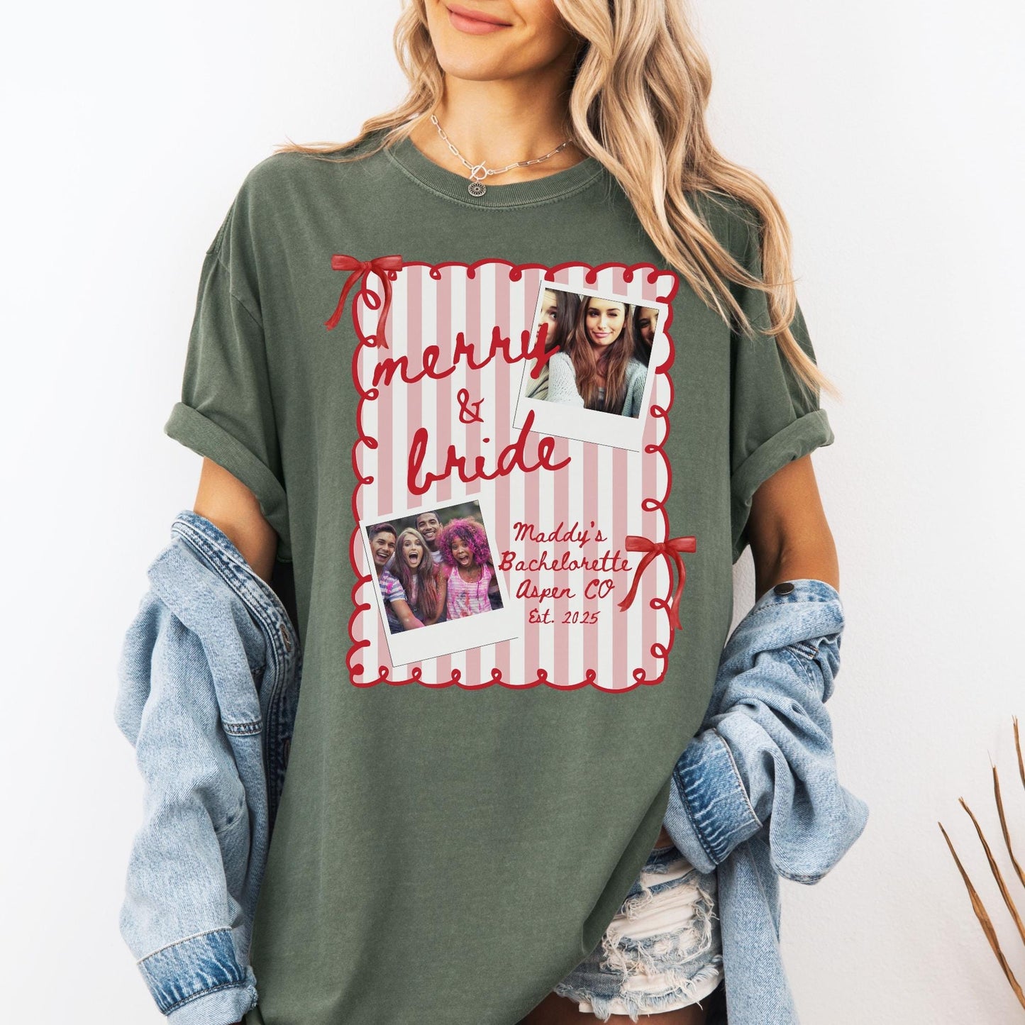 Custom Photo Christmas Bachelorette Comfort Colors Shirt, Personalized Bridal Party Tees, Trendy Bach, Winter Bach Party Gift, Bridesmaid