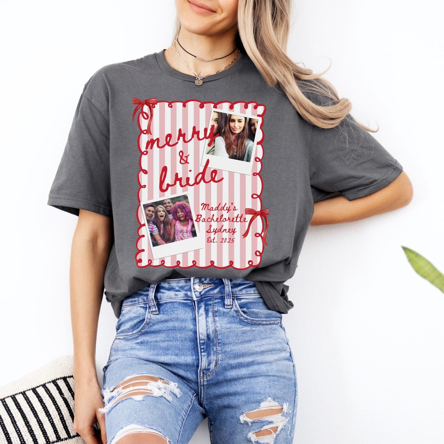 Custom Photo Christmas Bachelorette Shirt, Personalized Bridal Party Tees, Trendy Bach, Winter Bach Gift, Bridesmaid Proposal, Hens Party