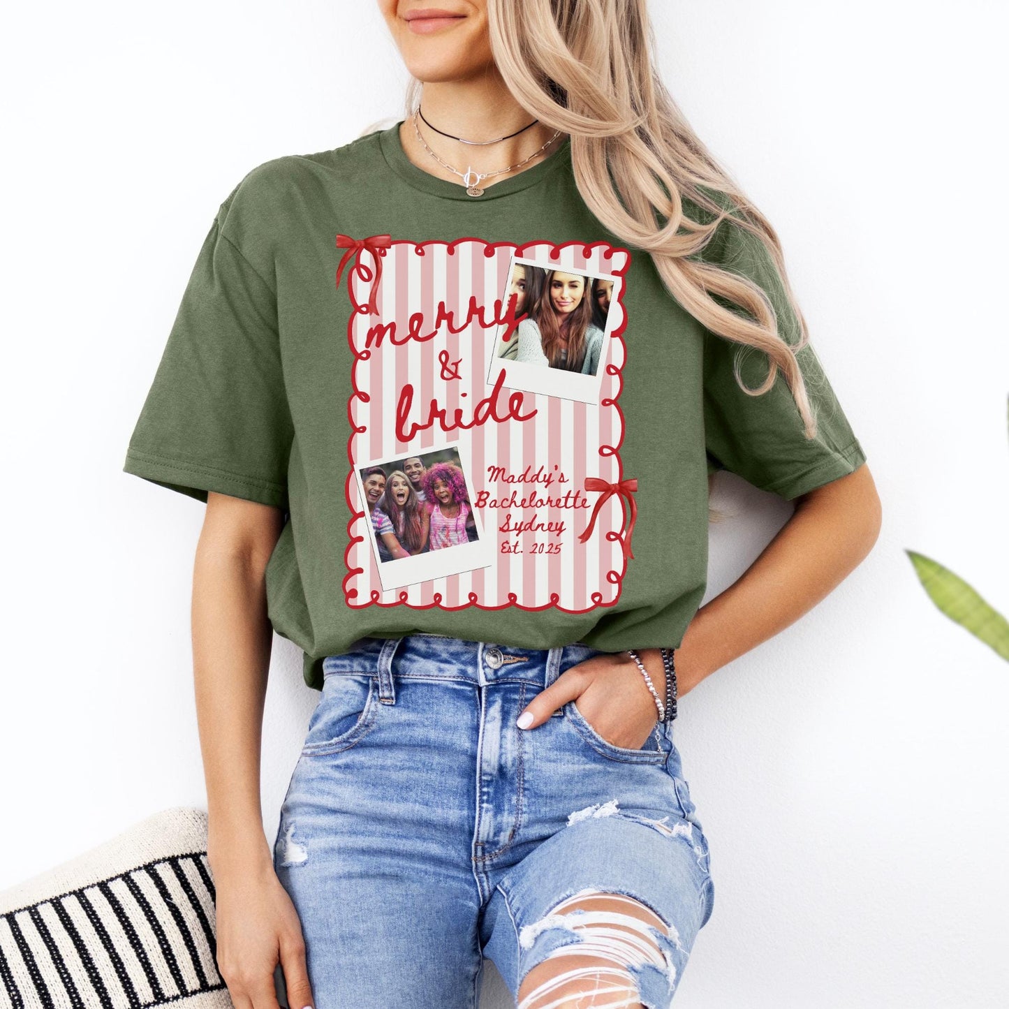 Custom Photo Christmas Bachelorette Shirt, Personalized Bridal Party Tees, Trendy Bach, Winter Bach Gift, Bridesmaid Proposal, Hens Party
