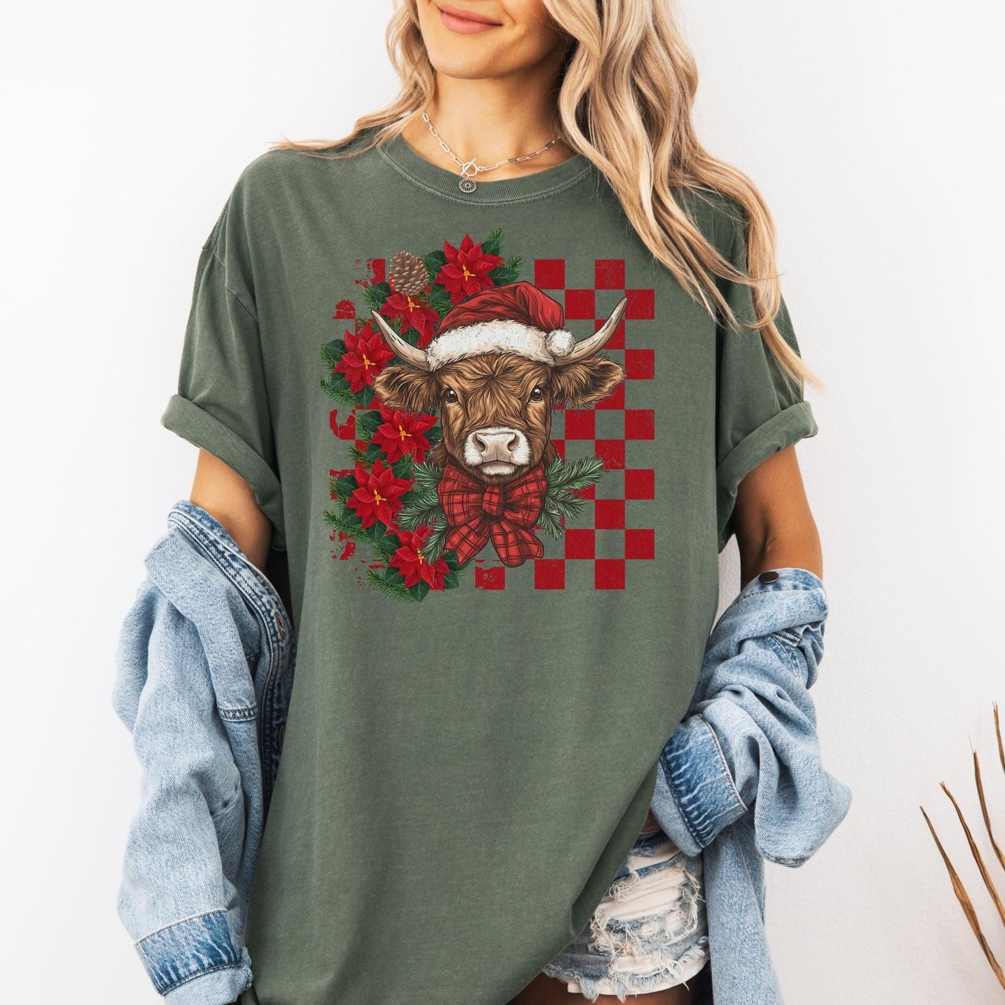 Highland Cow Christmas Comfort Colors Shirt, Vintage Merry Christmas TShirt, Western Christmas Outfit, Xmas Gift For Her, Coquette Cowgirl