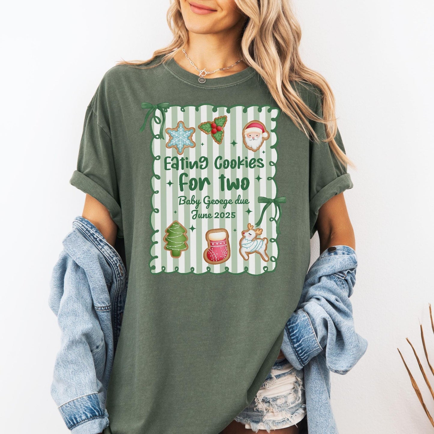 Custom Christmas Pregnancy Announcement Comfort Colors Shirt, Christmas Baby Reveal Tee, Pregnant Holiday Shirt, Gingerbread Cookie Reveal