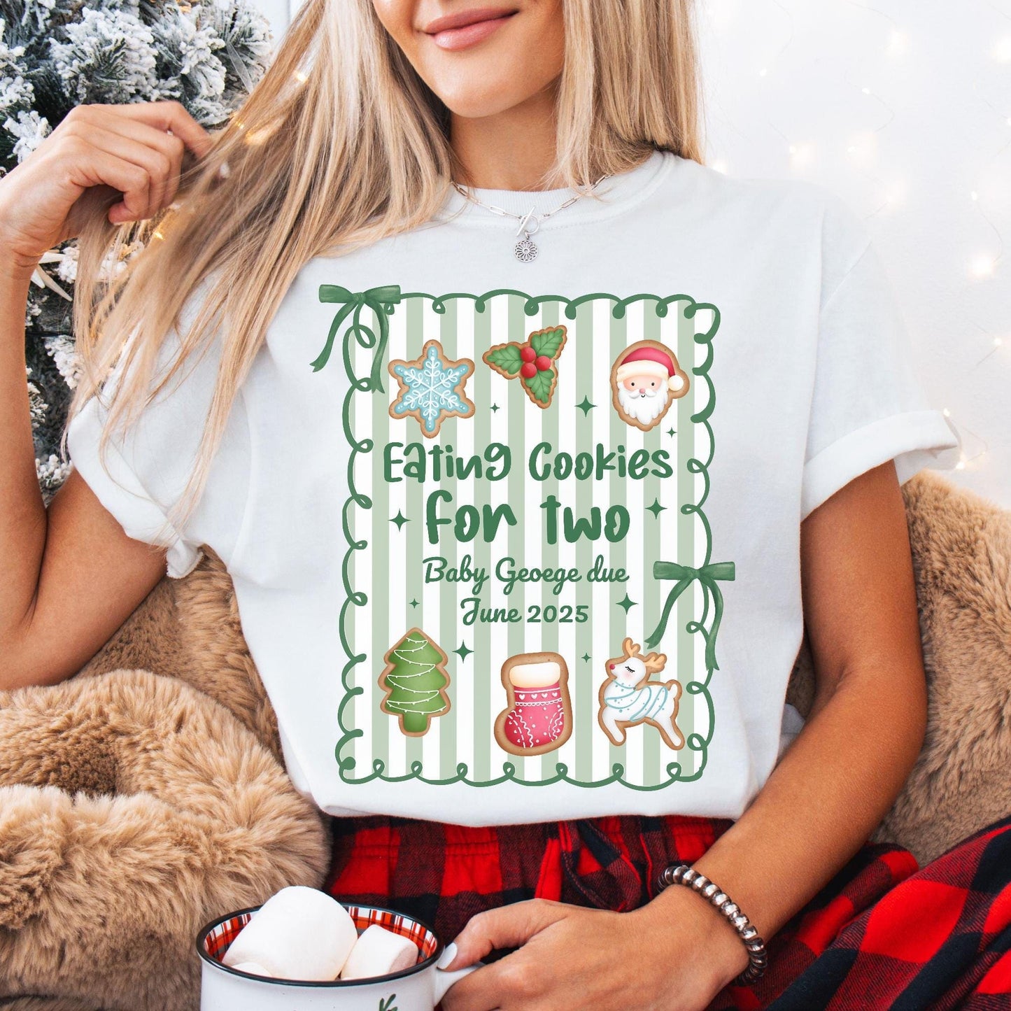 Custom Christmas Pregnancy Announcement Comfort Colors Shirt, Christmas Baby Reveal Tee, Pregnant Holiday Shirt, Gingerbread Cookie Reveal