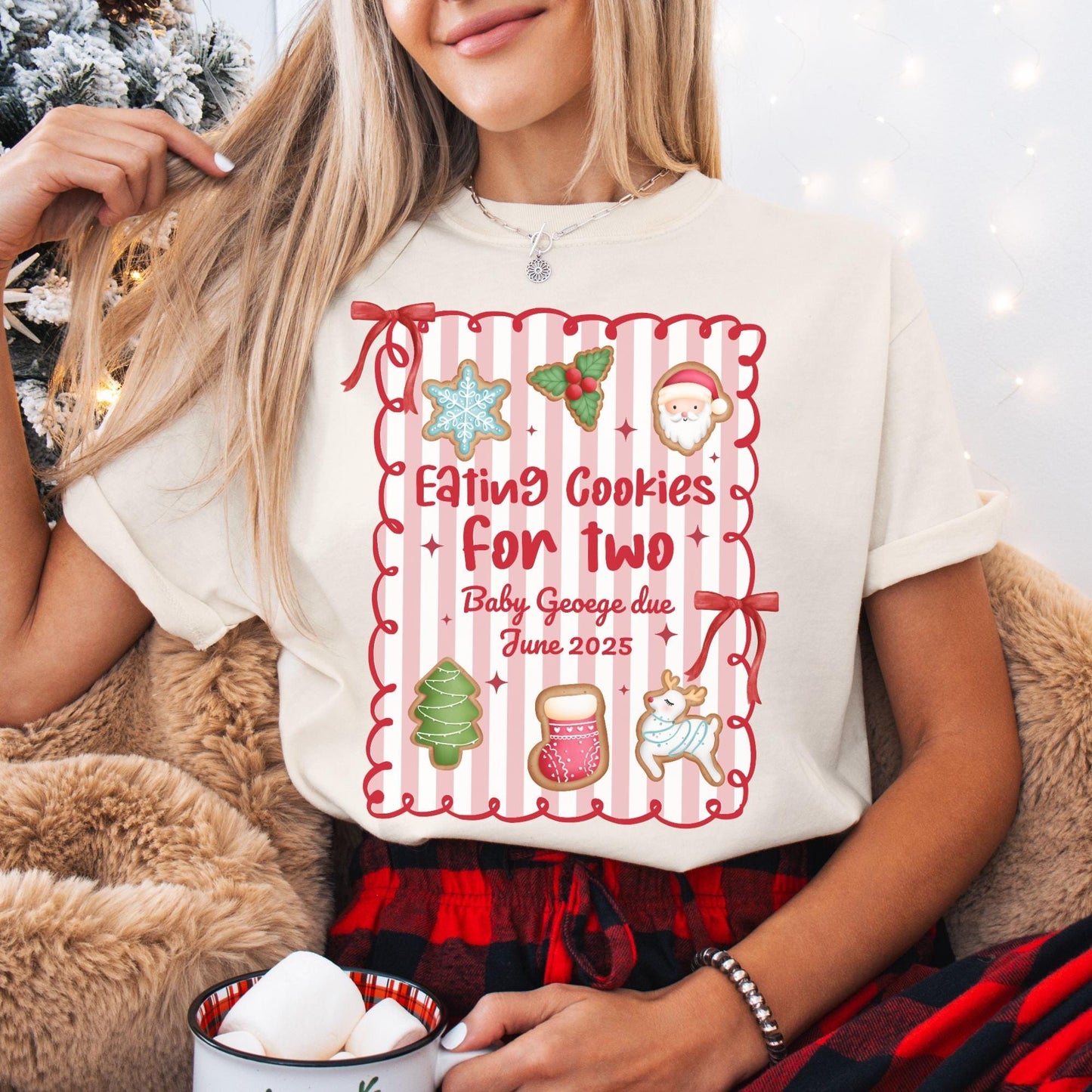 Custom Christmas Pregnancy Announcement Comfort Colors Shirt, Christmas Baby Reveal Tee, Pregnant Holiday Shirt, Gingerbread Cookie Reveal