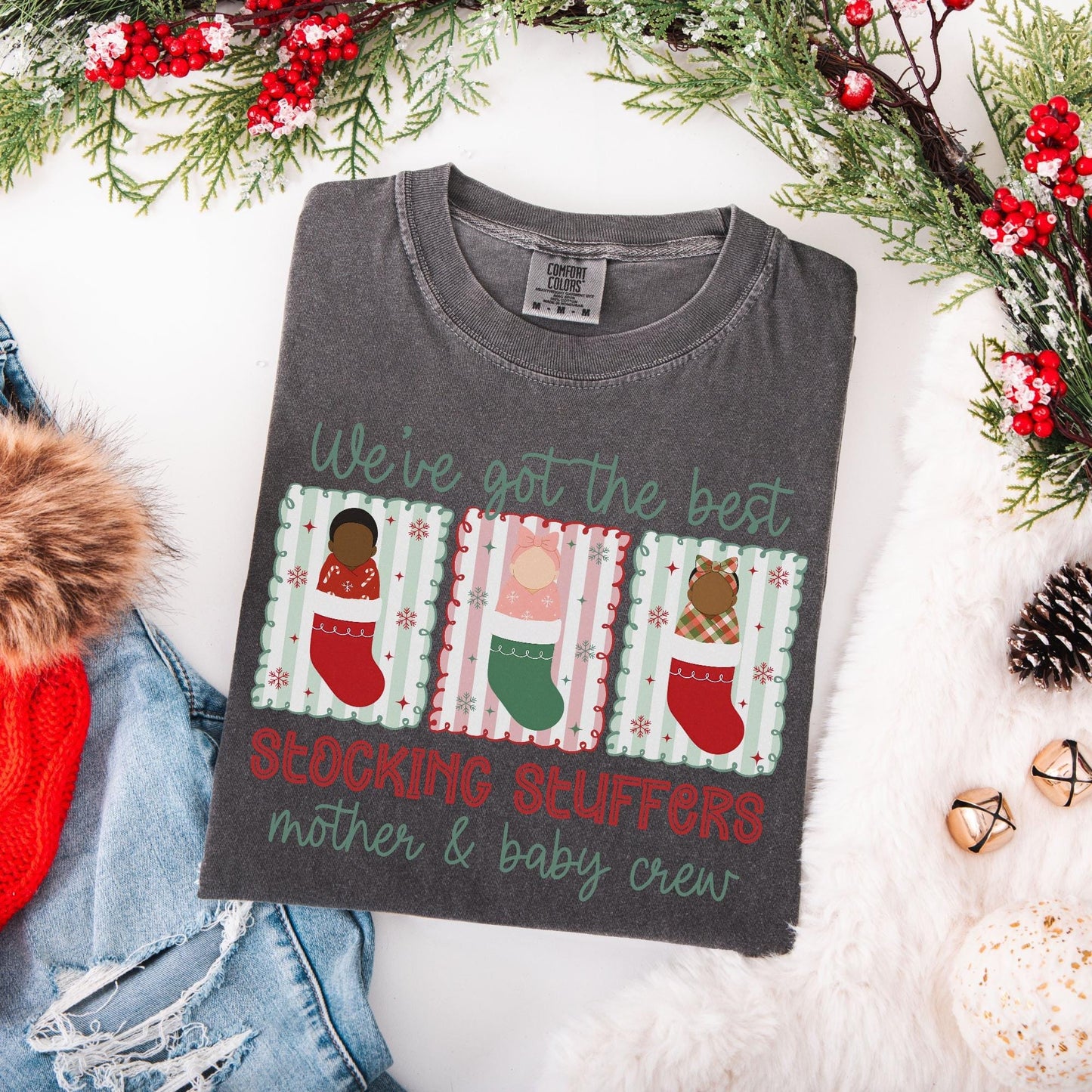 Christmas Mother and Baby Nurse Comfort Colors Shirt, Mother Baby Unit T-Shirt, L&D Nurse Christmas Gift, Matching MBU Crew Tees, Postpartum