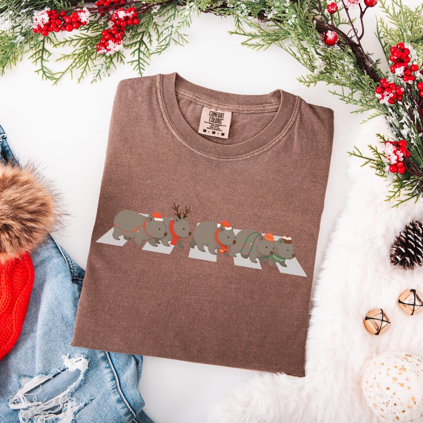 Wombat Christmas Comfort Colors Shirt, Australian Animals Tee, Matching Family Aussie Christmas T-Shirt, Funny Christmas Shirts, Expat Xmas