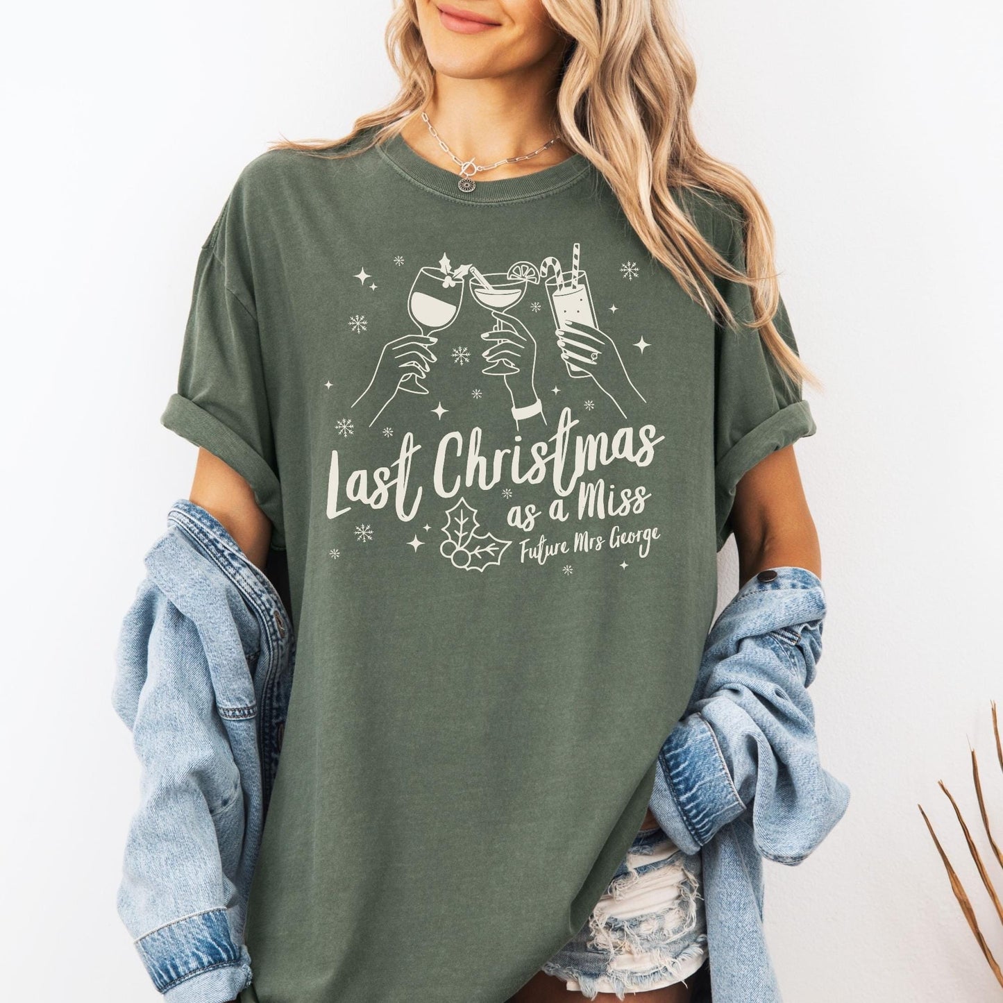 Custom Last Christmas As A Miss Comfort Colors Shirt, Newly Engaged Gift For Her, Personalized Bride to be Tee, Future Wifey T-Shirt, Xmas
