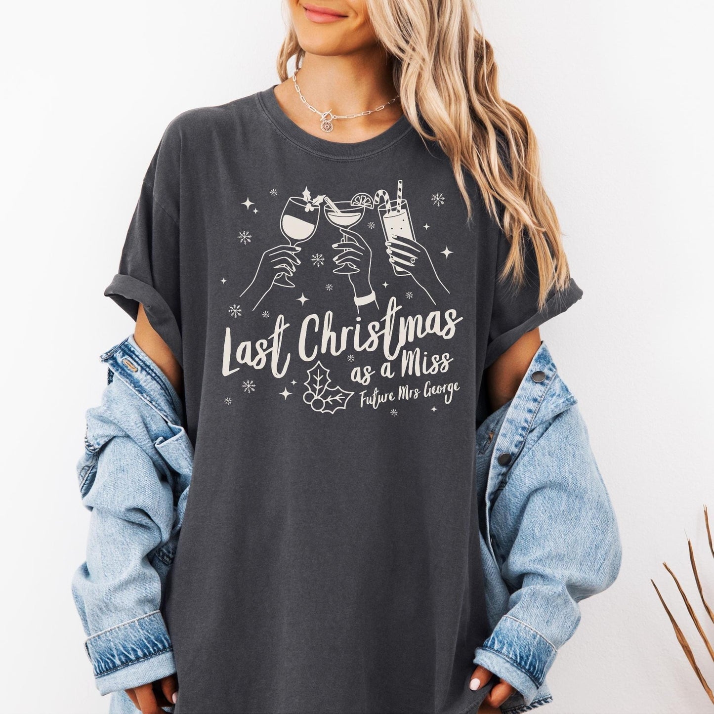 Custom Last Christmas As A Miss Comfort Colors Shirt, Newly Engaged Gift For Her, Personalized Bride to be Tee, Future Wifey T-Shirt, Xmas