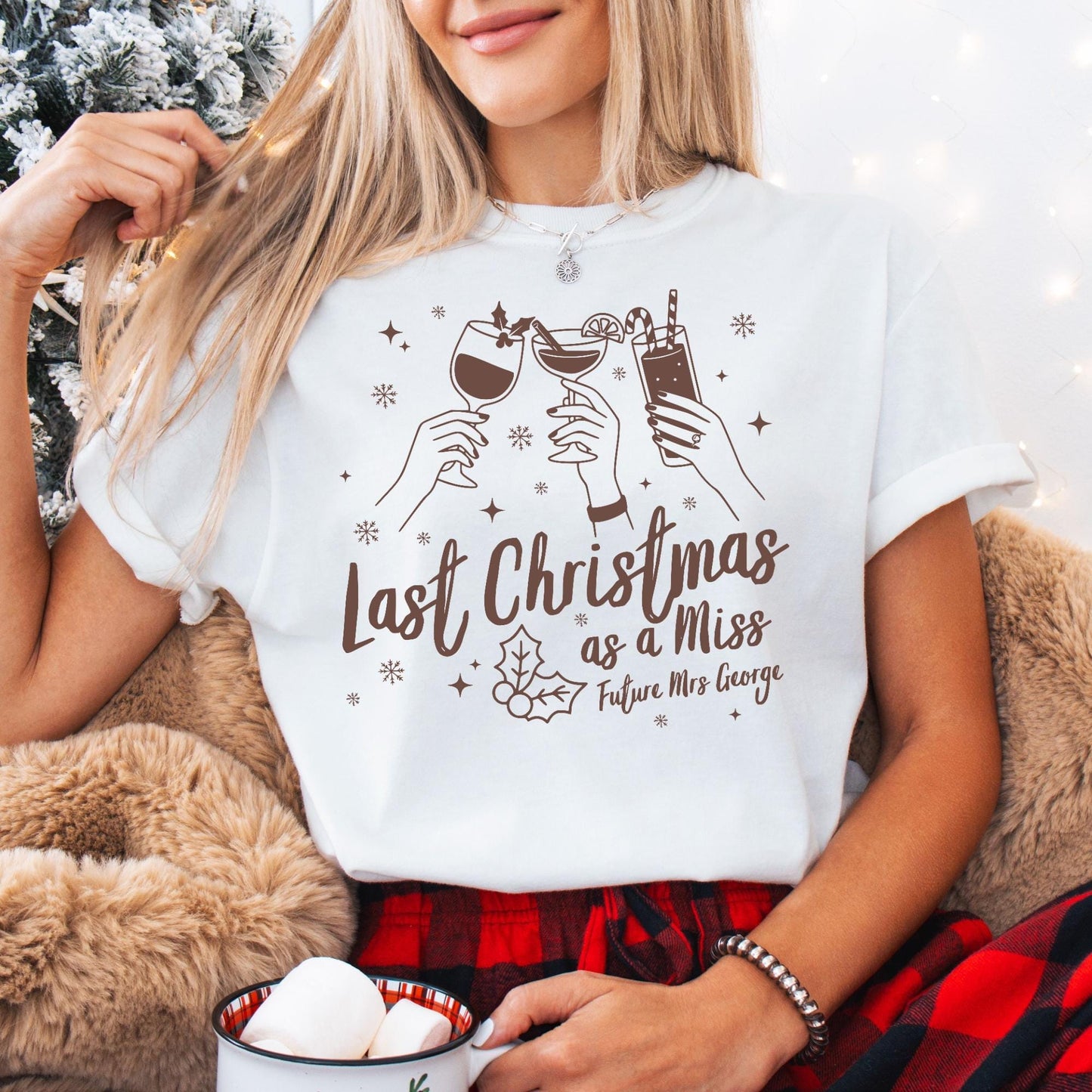 Custom Last Christmas As A Miss Comfort Colors Shirt, Newly Engaged Gift For Her, Personalized Bride to be Tee, Future Wifey T-Shirt, Xmas