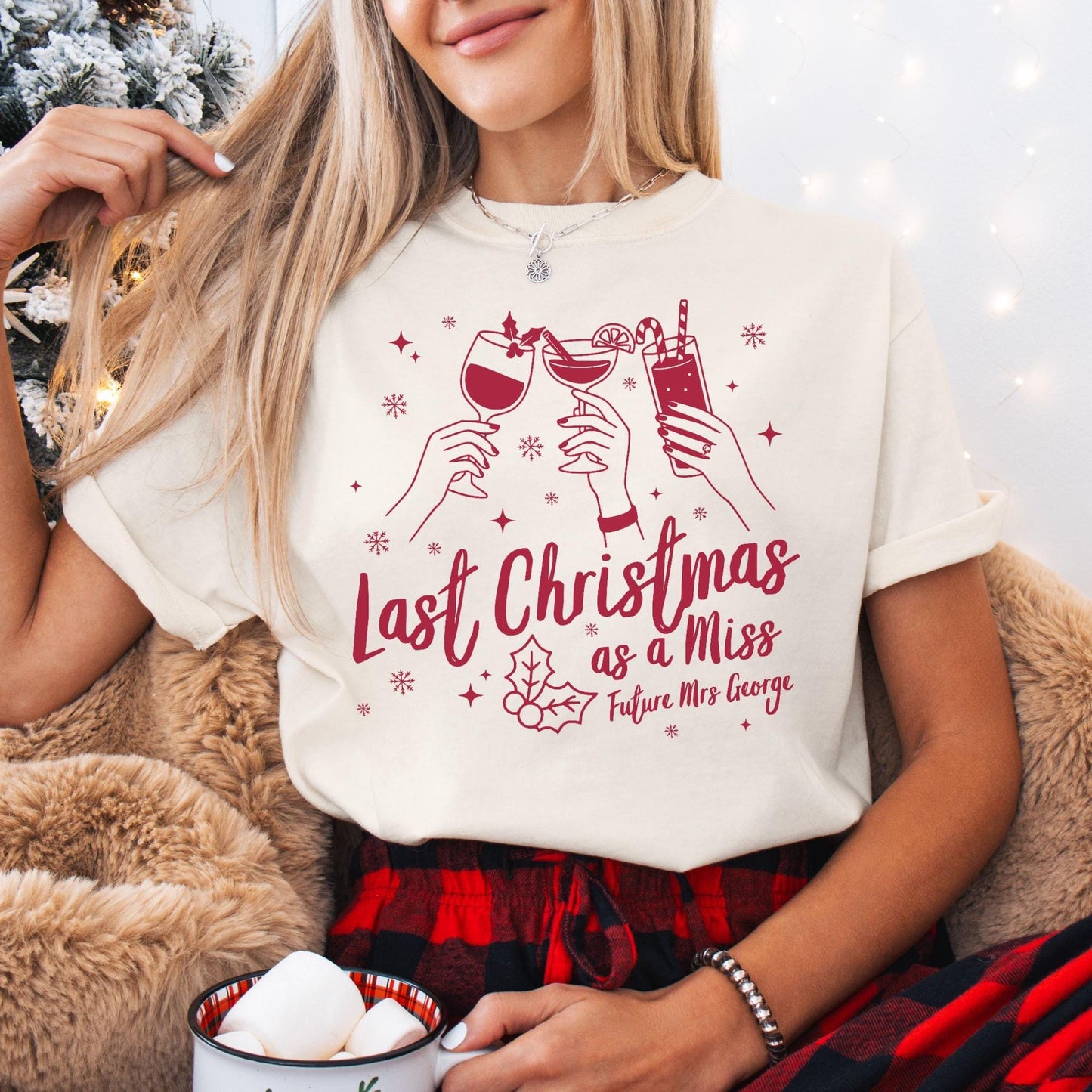 Custom Last Christmas As A Miss Comfort Colors Shirt, Newly Engaged Gift For Her, Personalized Bride to be Tee, Future Wifey T-Shirt, Xmas