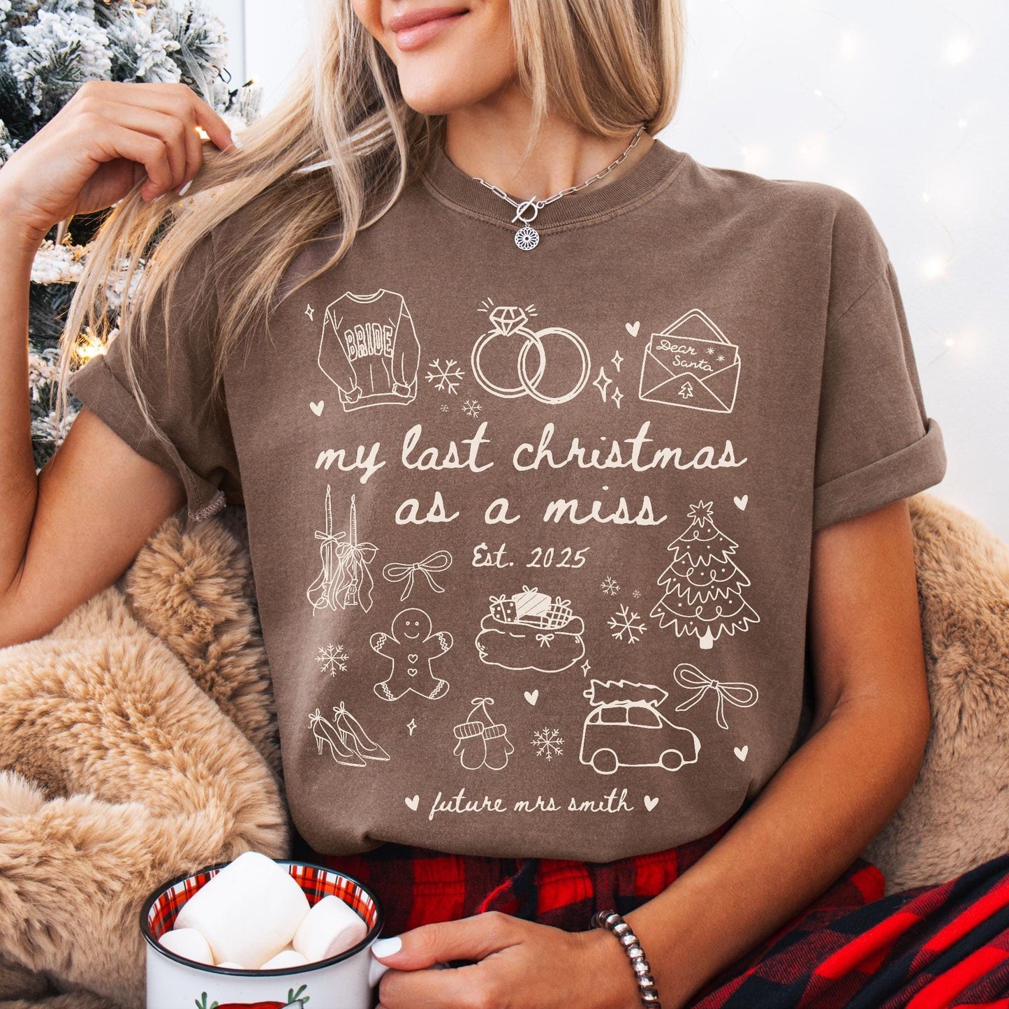Custom Last Christmas As A Miss Comfort Colors Shirt, Newly Engaged Gift For Her, Personalized Bride to be Tee, Future Wifey T-Shirt, Xmas