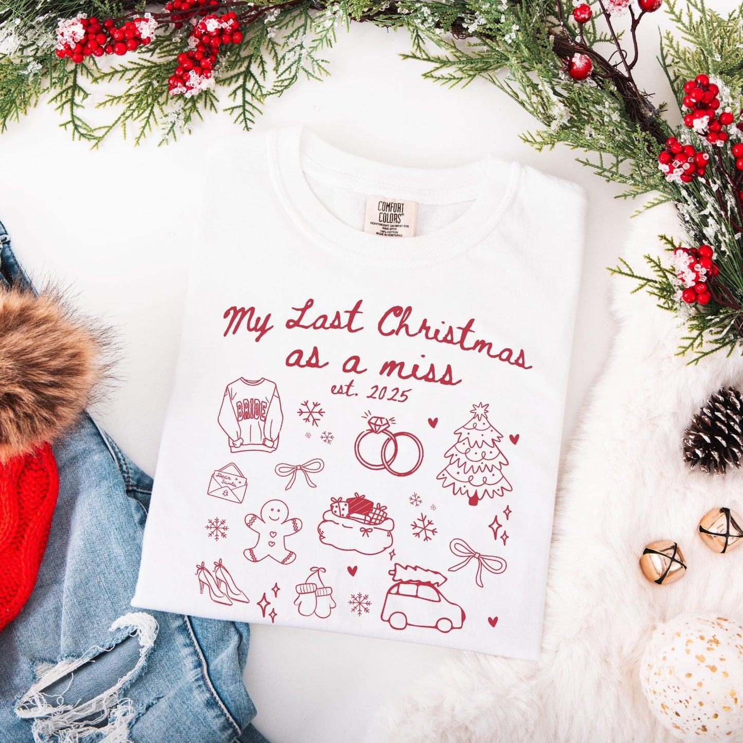 Custom Last Christmas As A Miss Comfort Colors Shirt, Newly Engaged Gift For Her, Personalized Bride to be Tee, Future Wifey T-Shirt, Xmas