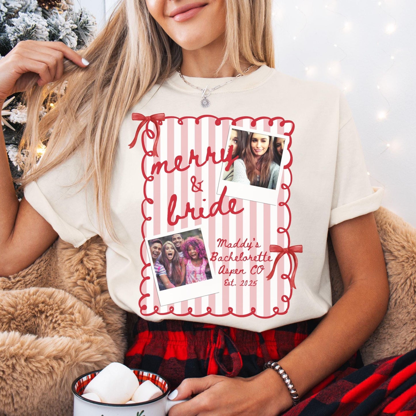 Custom Photo Christmas Bachelorette Comfort Colors Shirt, Personalized Bridal Party Tees, Trendy Bach, Winter Bach Party Gift, Bridesmaid