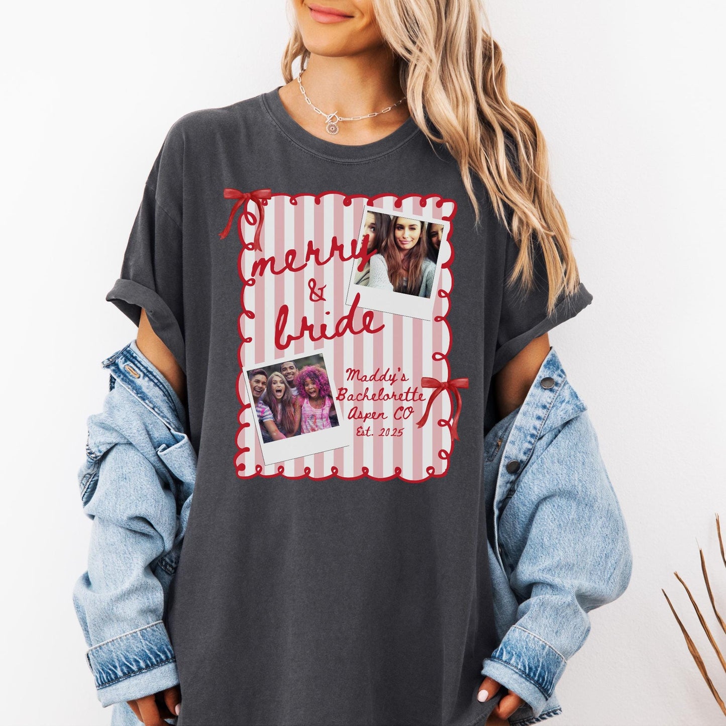 Custom Photo Christmas Bachelorette Comfort Colors Shirt, Personalized Bridal Party Tees, Trendy Bach, Winter Bach Party Gift, Bridesmaid
