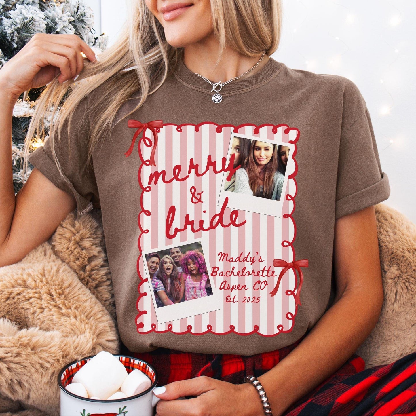 Custom Photo Christmas Bachelorette Comfort Colors Shirt, Personalized Bridal Party Tees, Trendy Bach, Winter Bach Party Gift, Bridesmaid