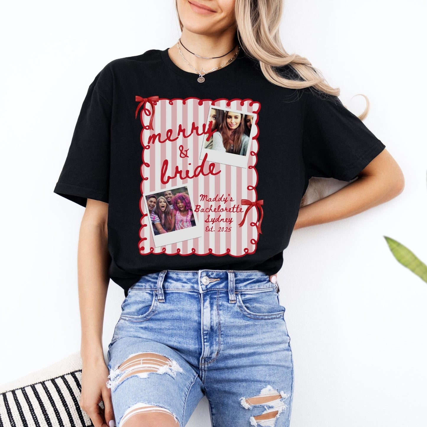 Custom Photo Christmas Bachelorette Shirt, Personalized Bridal Party Tees, Trendy Bach, Winter Bach Gift, Bridesmaid Proposal, Hens Party