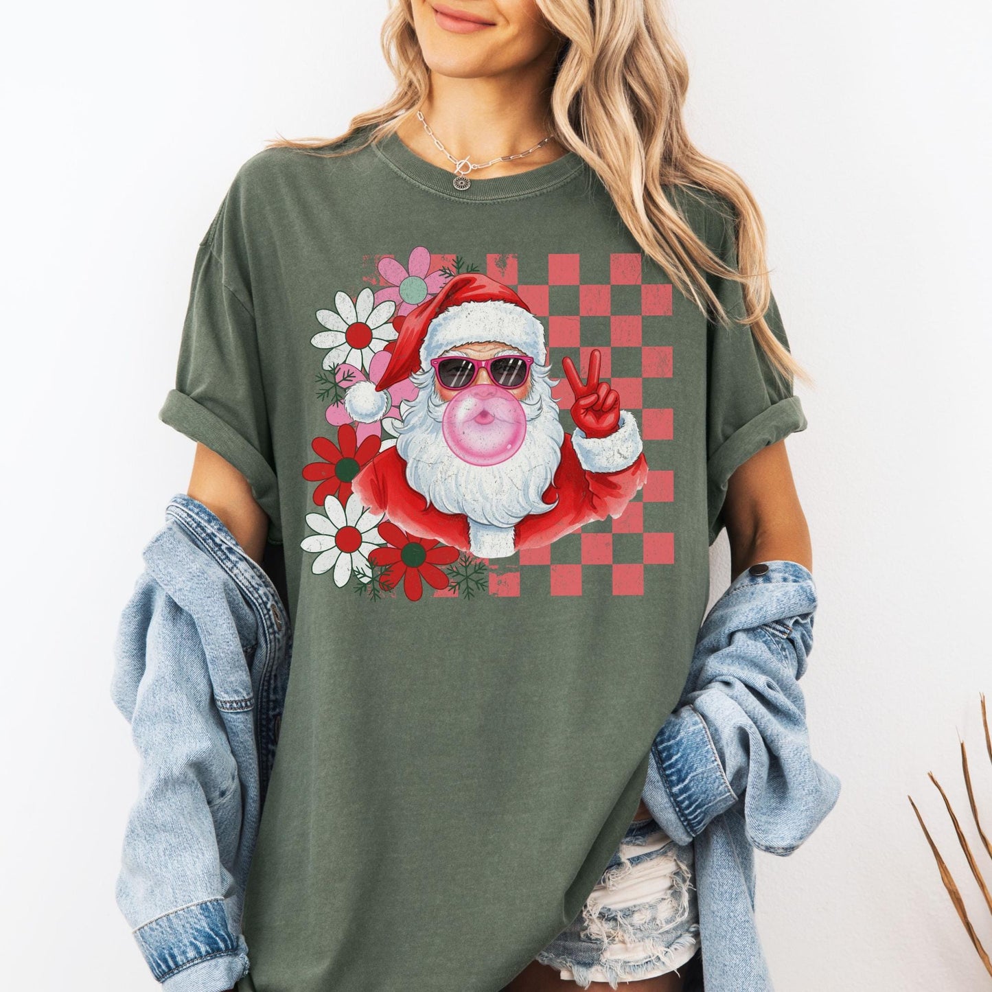 Retro Santa Comfort Colors Shirt, Funny Santa With Sunglasses Xmas, Bubblegum Santa Tee, Xmas Gifts for Her, Vintage Merry Christmas TShirt