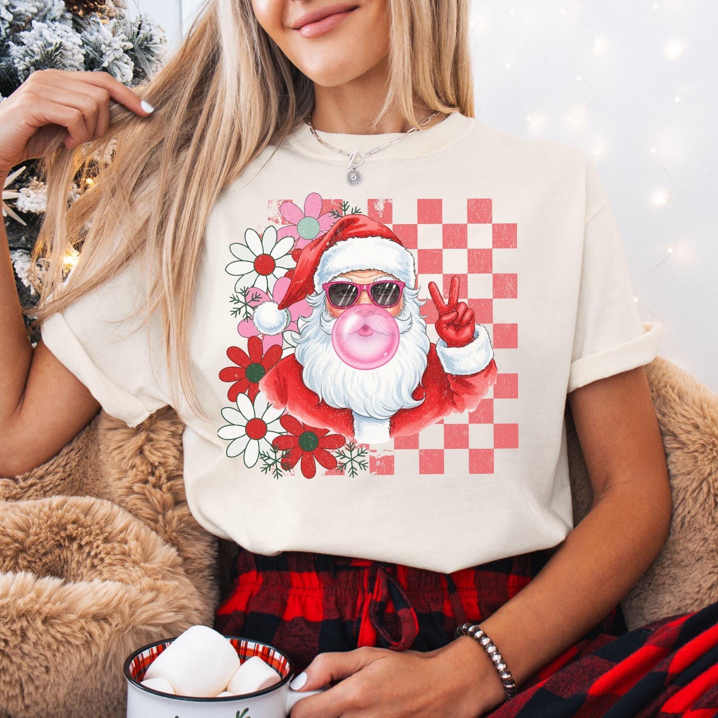 Retro Santa Comfort Colors Shirt, Funny Santa With Sunglasses Xmas, Bubblegum Santa Tee, Xmas Gifts for Her, Vintage Merry Christmas TShirt