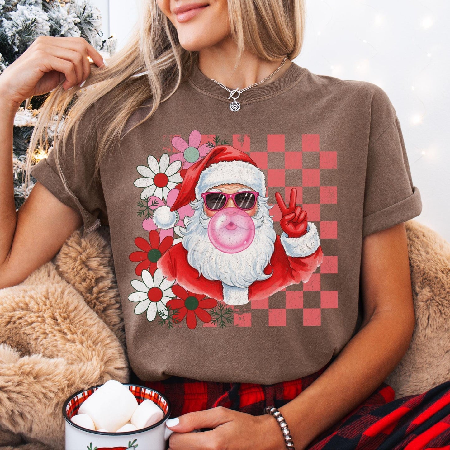 Retro Santa Comfort Colors Shirt, Funny Santa With Sunglasses Xmas, Bubblegum Santa Tee, Xmas Gifts for Her, Vintage Merry Christmas TShirt