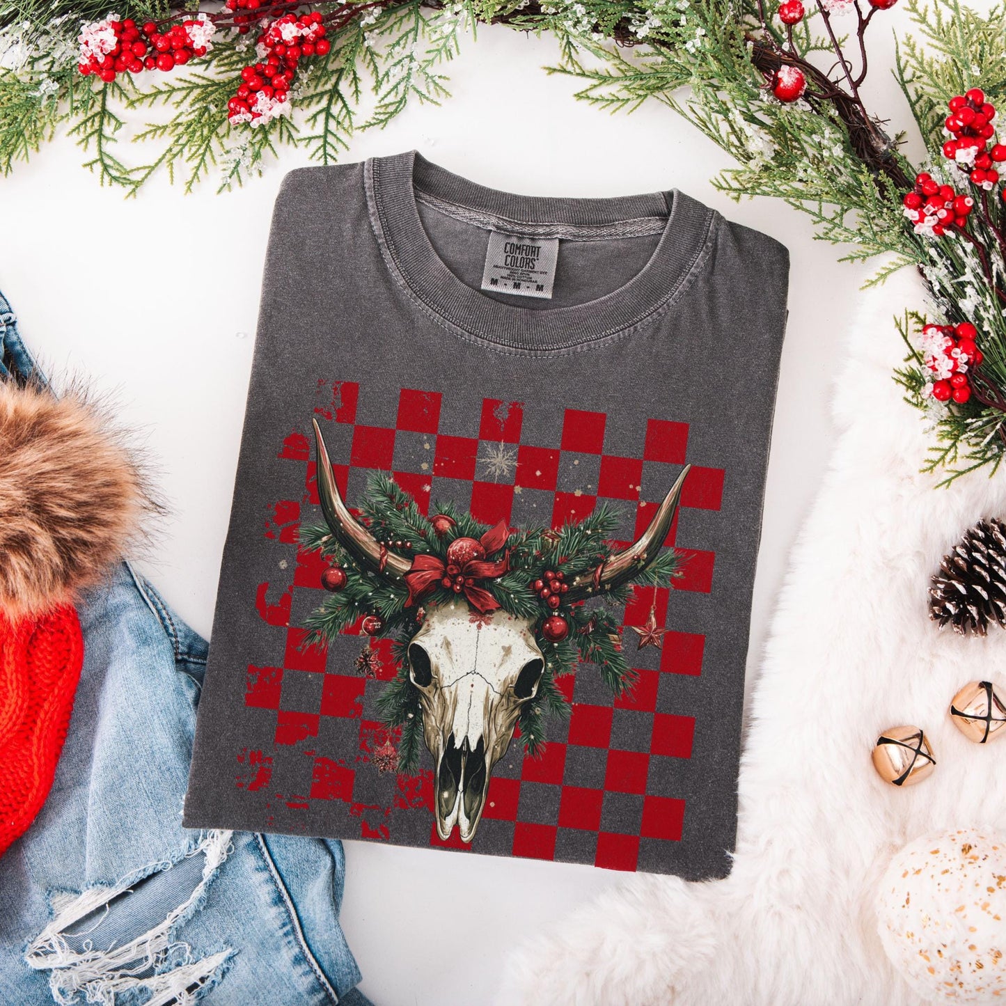 Western Christmas Comfort Colors Shirt, Vintage Merry Christmas TShirt, Christmas Western Outfit, Xmas Gift For Her, Coquette Cowgirl Tee